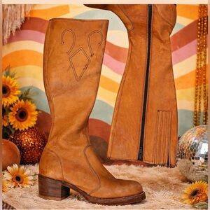 Vintage 70s Tall Leather Tan Boots